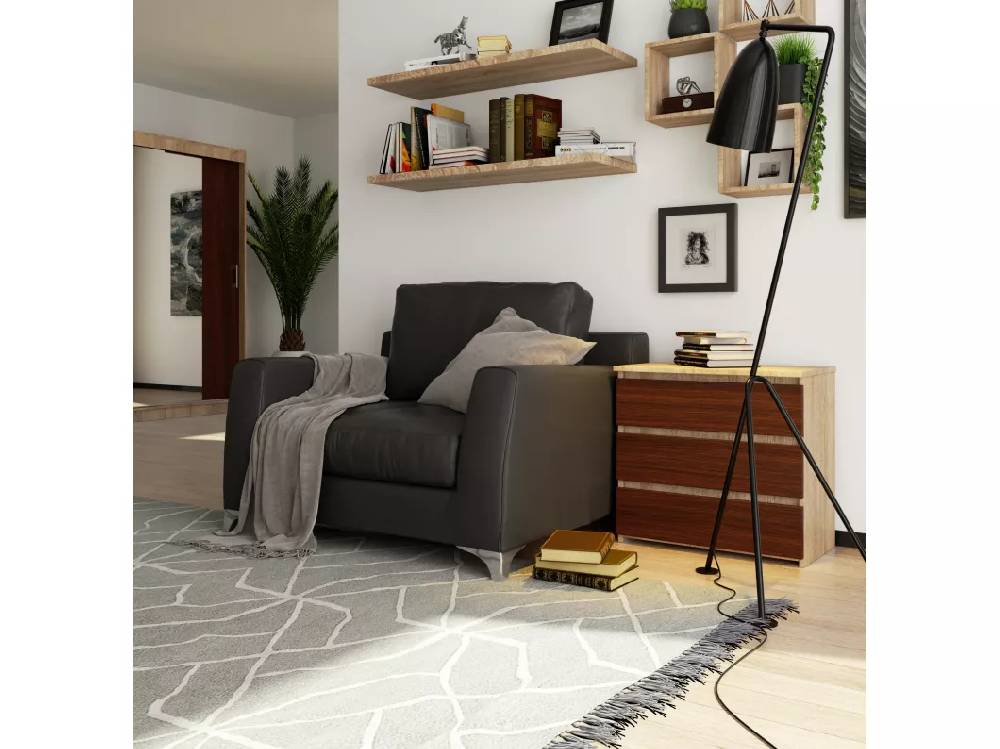 Kauf Unique Nachttisch in minimalistischer Optik AKORD CL3 in der Farbe Sonoma-Eiche mit 3 Schubladen Front Wenge B60 x H57 x T35 cm Tägliche Deals