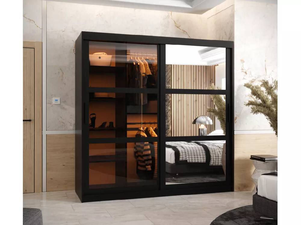 Kauf Unique SCHWEBETÜRENSCHRANK DOME 2 200/180/62 2-türig (Schwarz) Tiefpreis