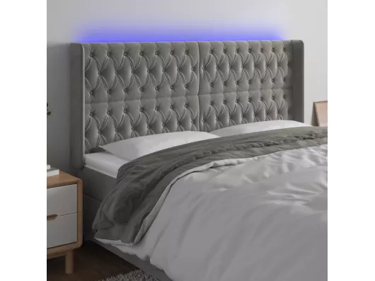 Kauf Unique LED Kopfteil Hellgrau 183x16x118/128 cm Samt