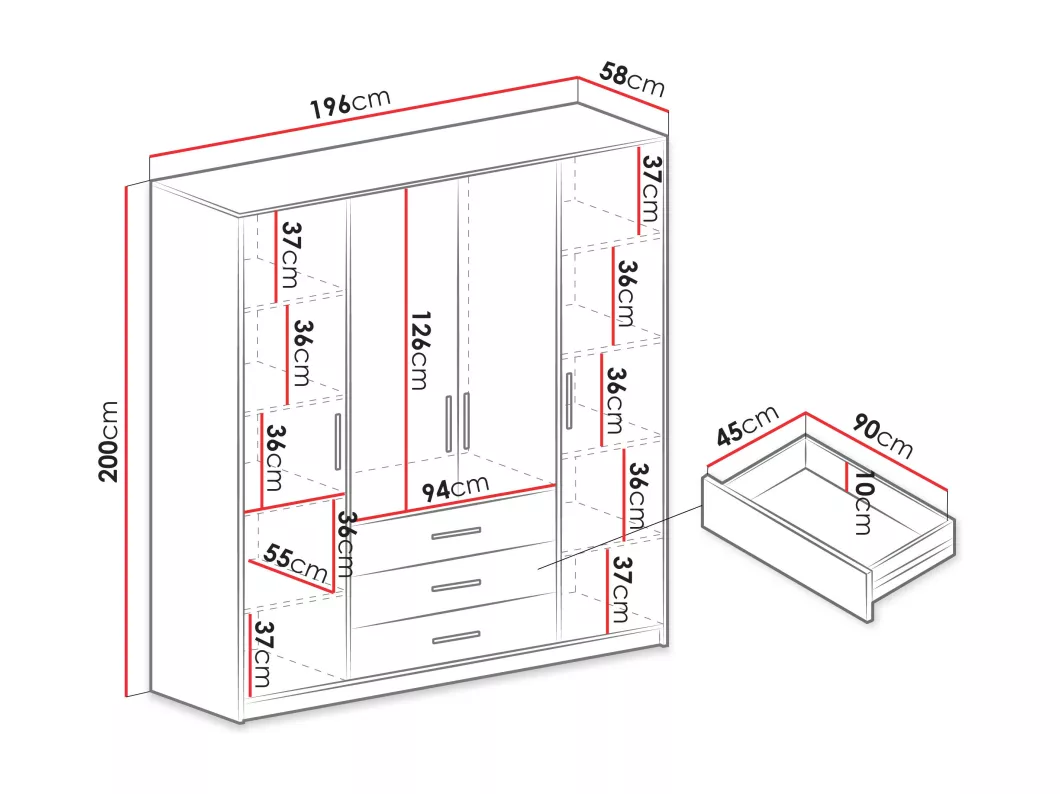 Kauf Unique Kleiderschrank - 196x58x200 cm - Sonoma Eiche - Bali D4 Speichern exportieren