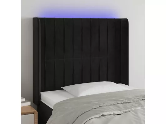 Kauf Unique LED Kopfteil Schwarz 103x16x118/128 cm Samt Schlussverkauf