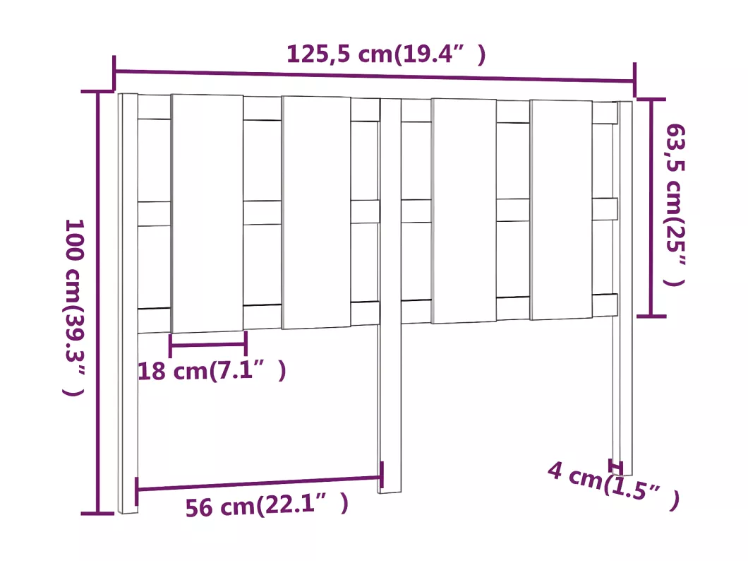 Kauf Unique Bett-Kopfteil Schwarz 125,5x4x100 cm Massivholz Kiefer Top Angebot