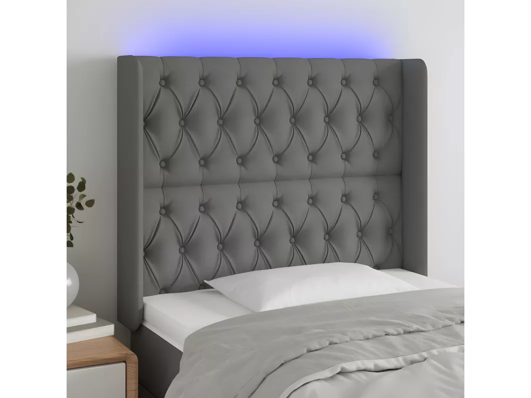 Kauf Unique LED Kopfteil Dunkelgrau 93x16x118/128 cm Stoff Fabrikpreis