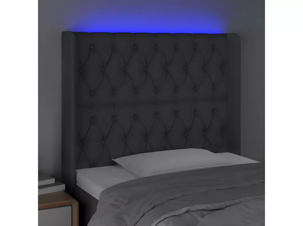 Kauf Unique LED Kopfteil Dunkelgrau 93x16x118/128 cm Stoff Fabrikpreis