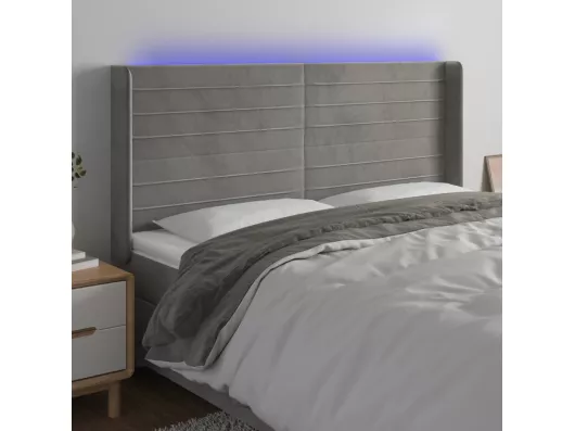 Kauf Unique LED Kopfteil Hellgrau 203x16x118/128 cm Samt