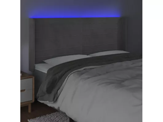 Kauf Unique LED Kopfteil Hellgrau 203x16x118/128 cm Samt Begrenztes Angebot