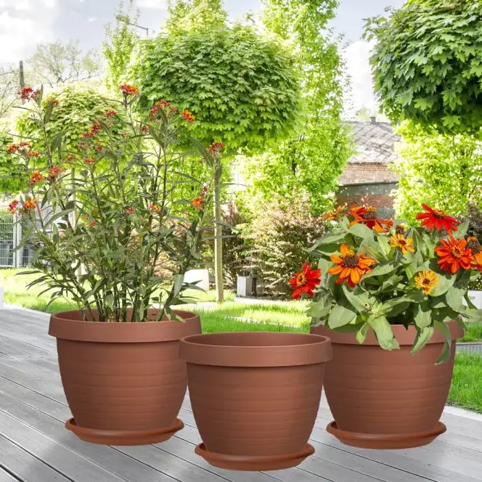 Scheurich Country Star 3er Blumentopf Set mit Untersetzern - Terracotta Super Sparpreis