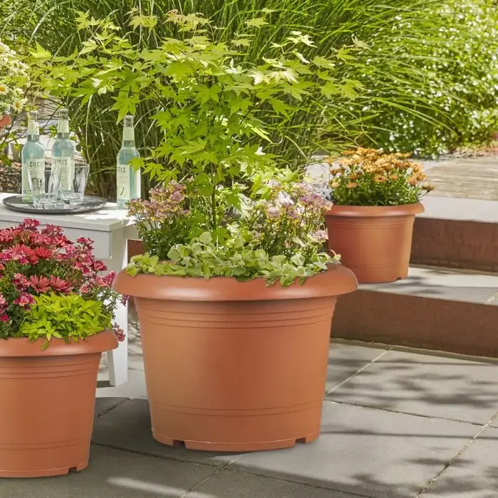 Scheurich Oliver 3er Blumentöpfe Set Oliver mit Untersetzern - Terracotta JETZT KAUFEN